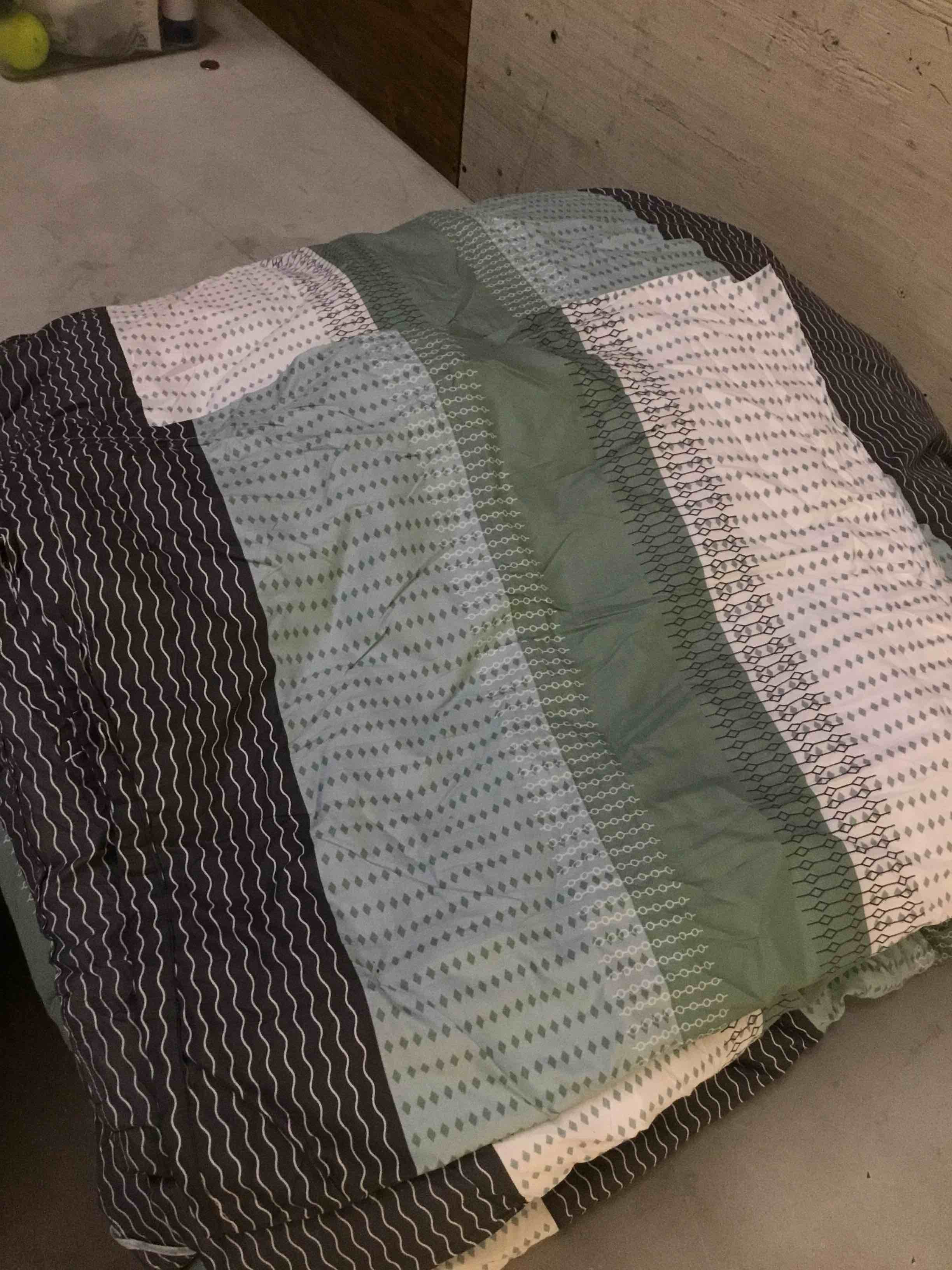 Condition photo showing Good Condition for litanika king size comforter set sage green - 3 pieces lightweight bedding comforter sets, light green white colorblock stripe fluffy bed set, all season down alternative