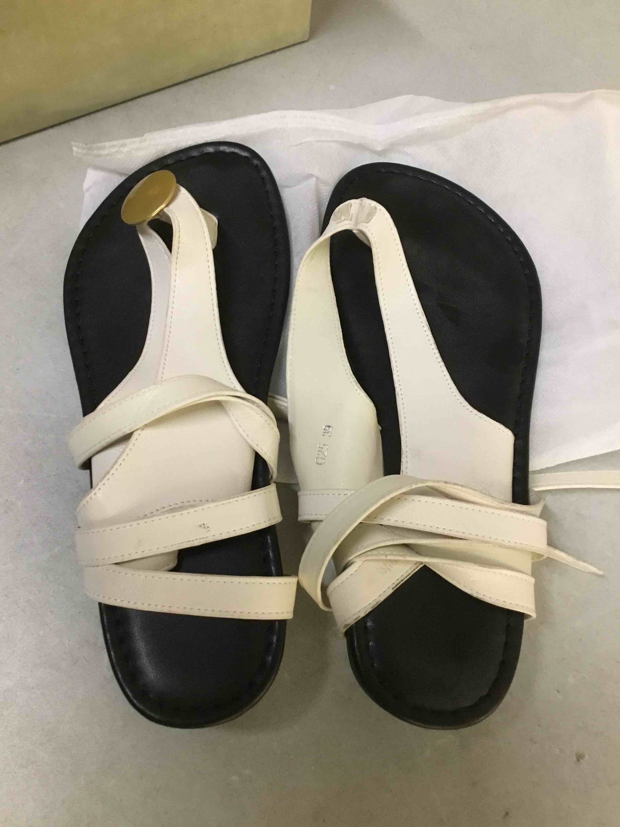 Condition photo showing As Is for flat sandals for women strappy sandals comfortable dressy beach flip flop slides thong sandals for women with metal circular 8 white