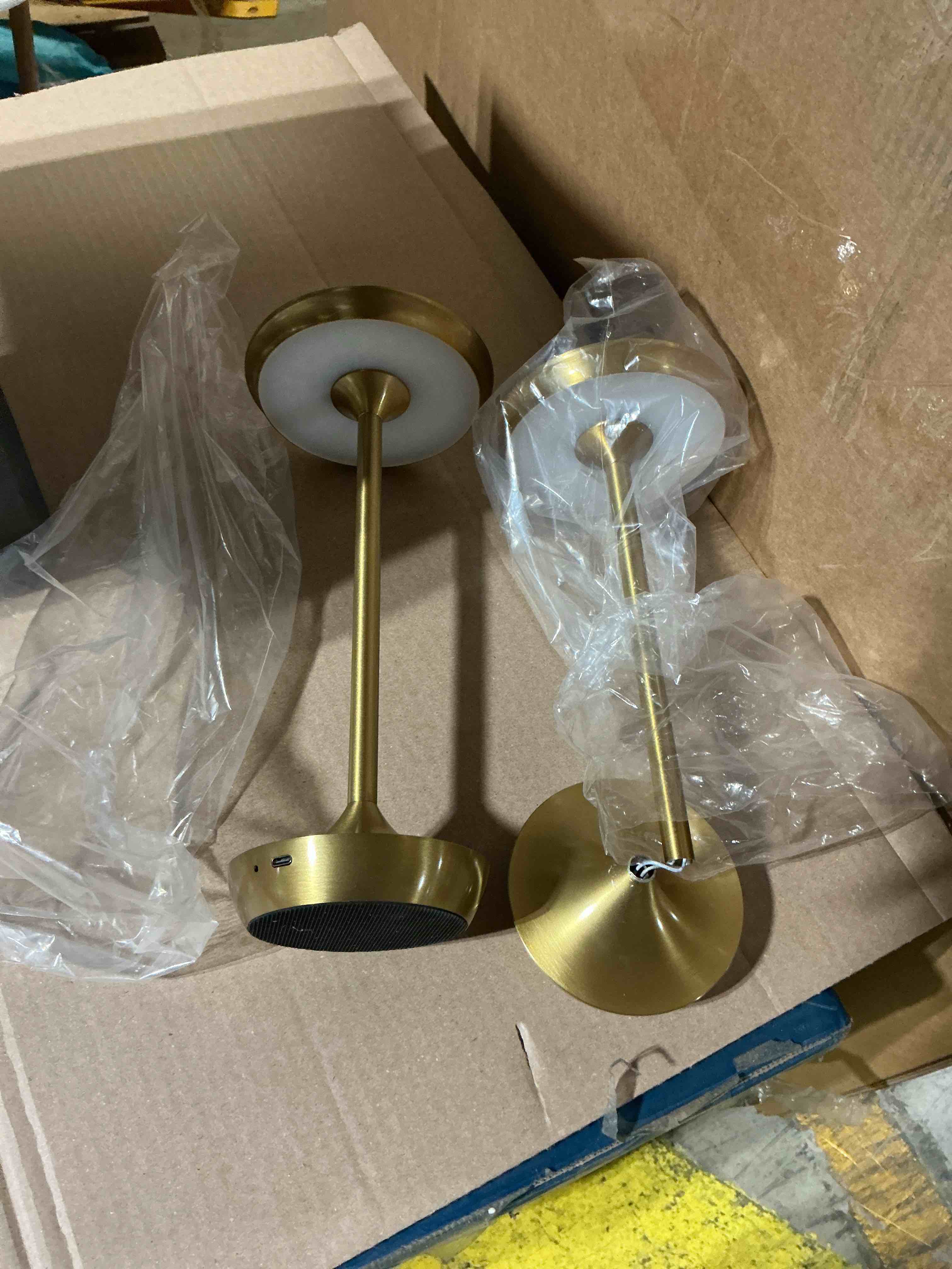 Condition photo showing As Is for ejq rechargeable cordless table lamp, 6000mah battery operated led table lights outdoor portable touch dimmable table lamp for bedroom patio cofee restaurant dining home set of 2-gold 2 pcs gold