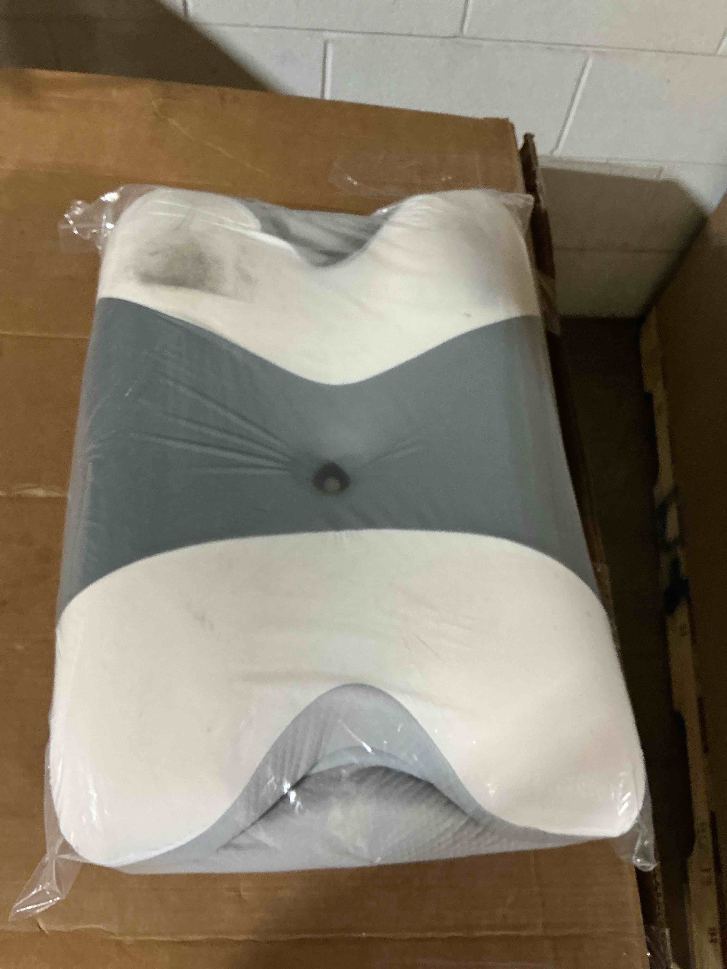 Condition photo showing As Is for cervical pillow for neck pain relief - ergonomic neck pillow for sleeping, contour memory foam pillows side sleeper pillow for neck support, bed pillow for back stomach sleepers white & grey