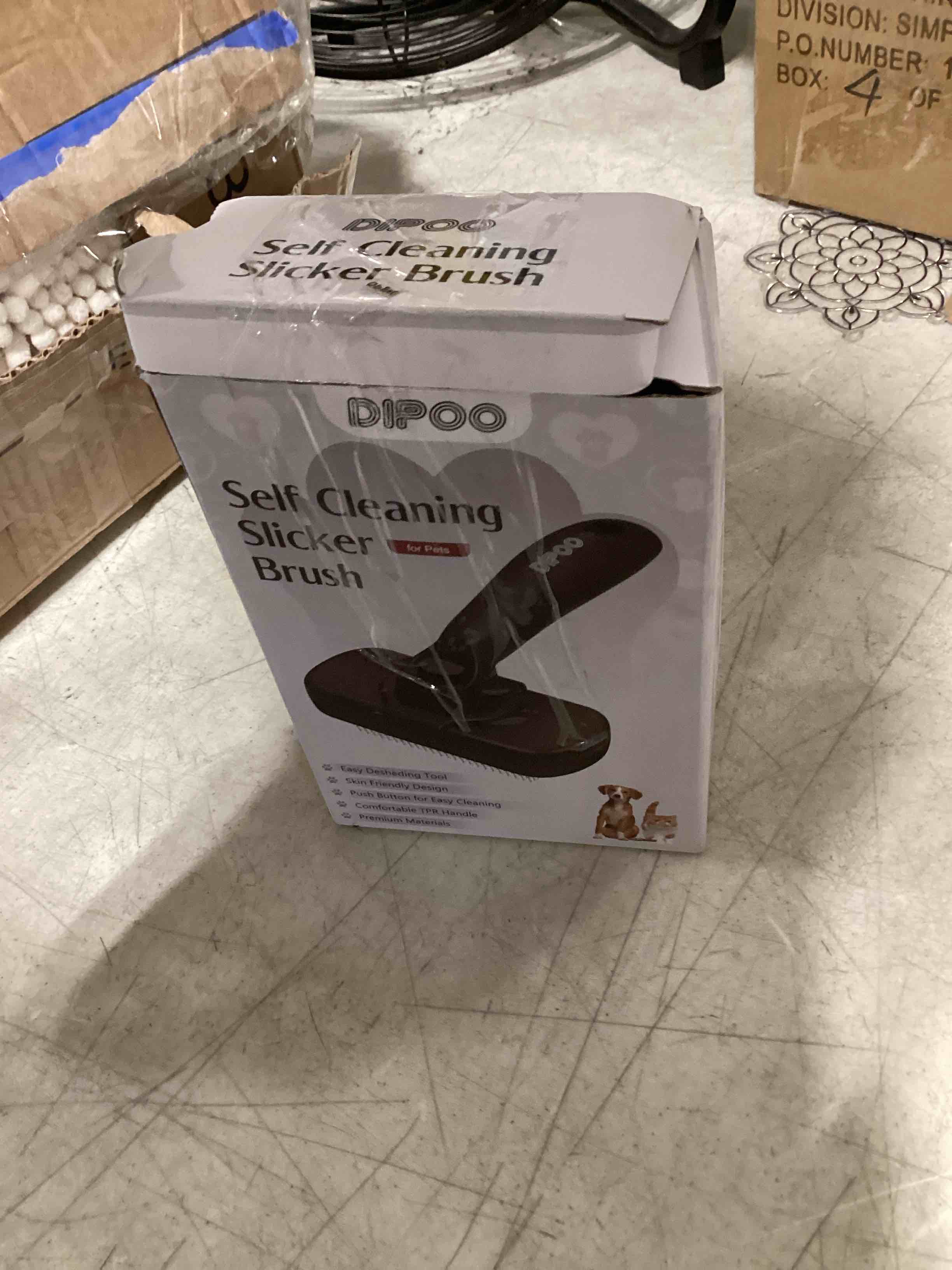 Condition photo showing As Is for dipoo self cleaning shedding brush - skin friendly grooming tool for dogs, cats, and puppies, deshedding and hair removal for long and short haired pets, black