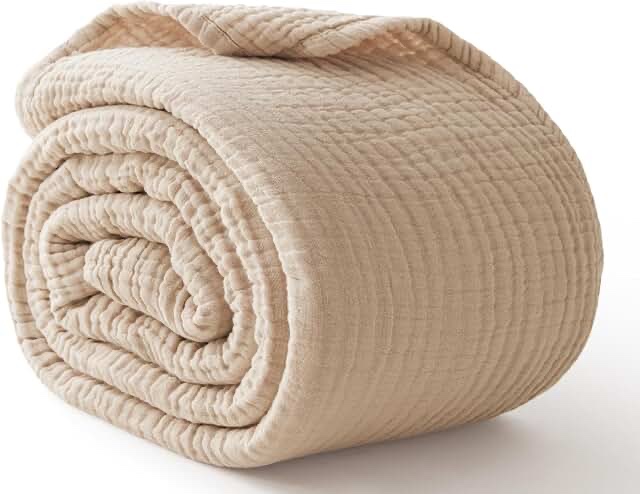 PHF 100% Cotton Muslin Throw XL Blanket Large 50" x 70", 4-Layer Lightweight Gauze Throw, Breathable Cloud-Soft Minimalist Blanket for Bed, Couch, Camping & Baby, Dusty Pink, Ideal Gift