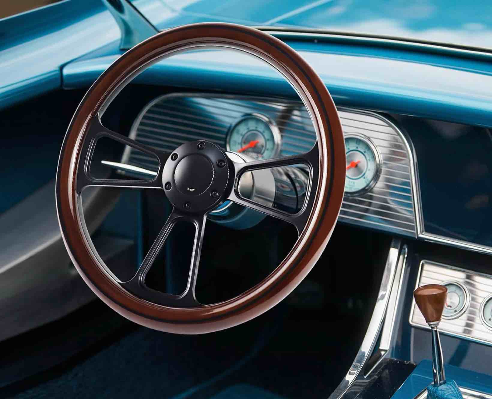 14 inch universal wooden racing steering wheel 6 bolt black aluminum 3 spoke vintage with horn button for racing/rally/motorsports black line steering wheel wrbk-03