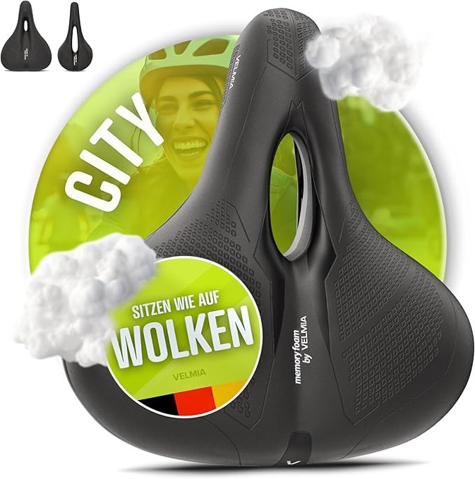 VELMIA Bicycle Saddle - Comfortable Saddle for Men and Women - 3 Zone Concept - Waterproof Bicycle Seat with Ergonomic Design