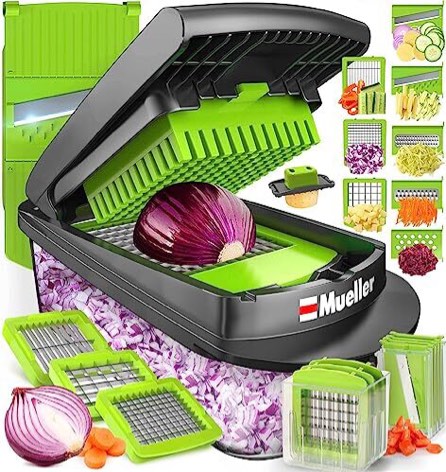 Mueller Vegetable Chopper Mandoline Slicer, Food Veggie Chopper, Cheese Grater, Onion Vegetable Cutter with Container, Dicer, Kitchen Gadgets & Essentials