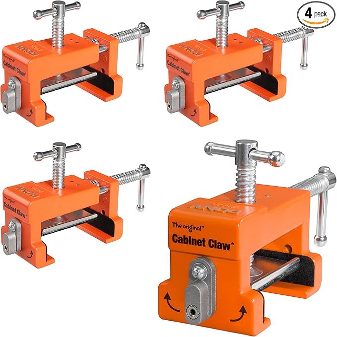 PONY 4-Pack Cabinet Clamps, 8510 Cabinet Claw, Face Frame Clamps for Installing Cabinets, 440 lbs Load Limited Orange