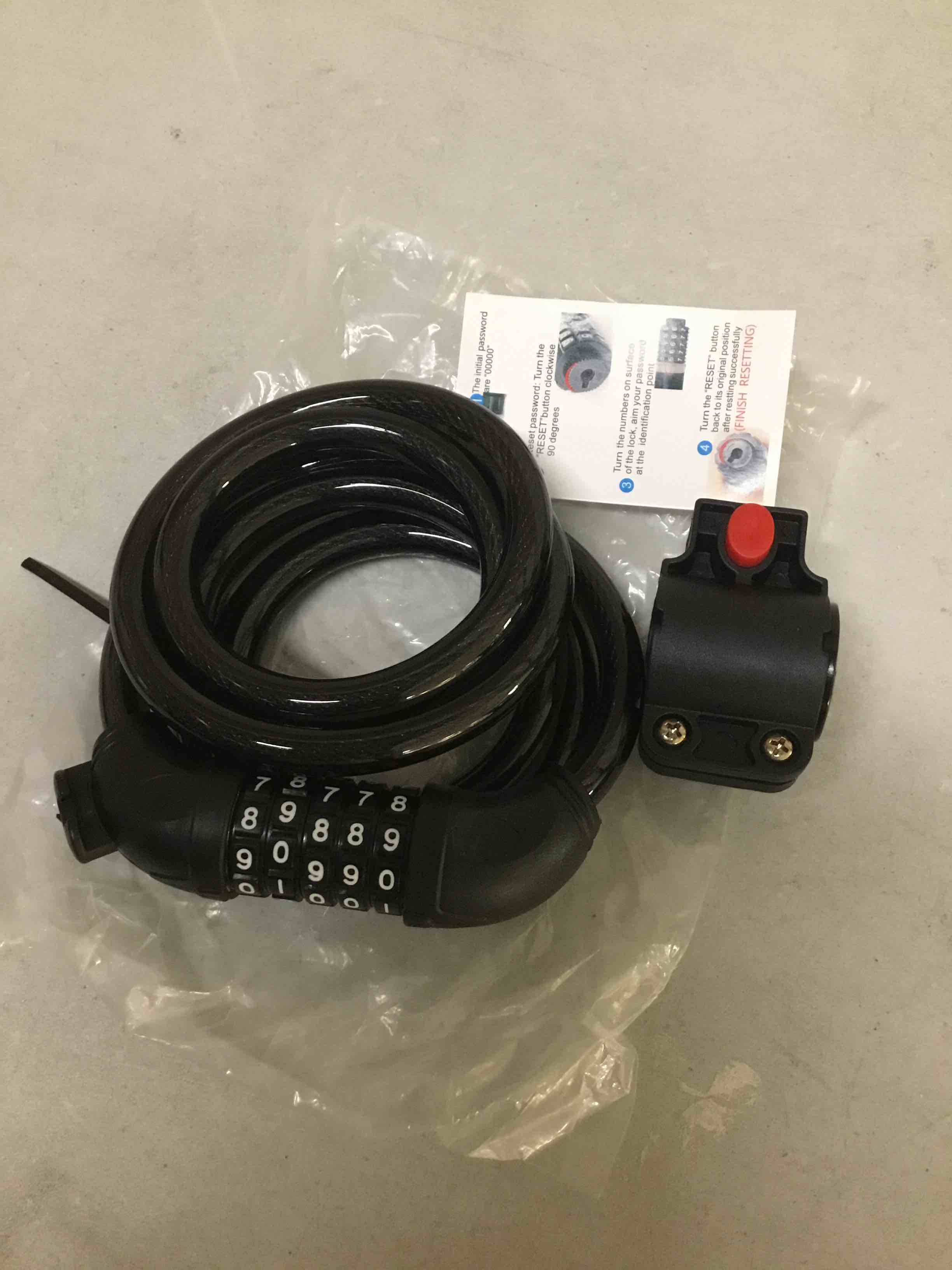 Condition photo showing Good Condition for flexzion 5-digit combination bike cable lock with seat mount, 4 ft, black | braided steel cable helps deter theft on kids' bikes, e-bikes and motorcycles; vinyl coating helps protect bike finishes
