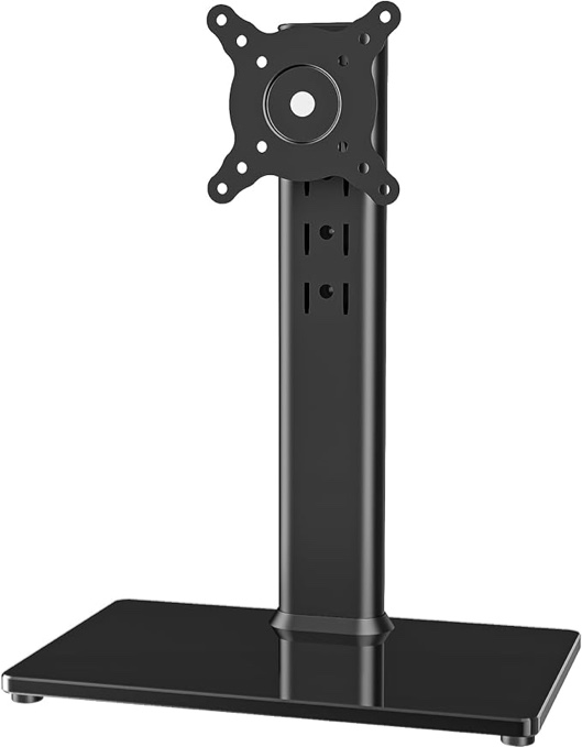 Single LCD Computer Monitor Free-Standing Desk Stand Mount Riser for 13 inch to 32 inch screen with Swivel, Height Adjustable, Rotation, Vesa Base Stand Holds One (1) Screen up to 77Lbs(HT05B-001)) Black