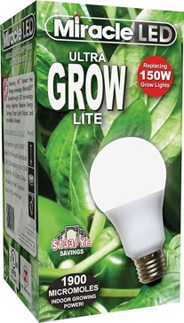 Miracle LED Under The Canopy Indoor Grow Light Kit - Double Plant Yield - Ultra Grow Red & Blue Spectrum 150W Replacement Grow Bulbs & 4-Socket Corded Fixture with SproutMatic Timer (2-Pack)