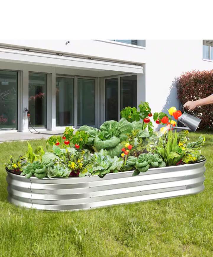6 ft. x 3 ft. x 1 ft. Raised Garden Bed Galvanized Metal Planter Box with Open Base Outdoor Planting Boxes / Ellipse 6 X 3 X 1FT