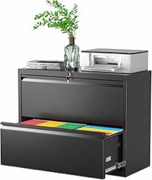 Greenvelly 2 Drawer Filing Cabinet, Black Lateral File Cabinet with Lock, Office File Cabinets for Legal/Letter/A4/F4 Size with Hanging Files&Key?Lockable Metal File Cabinet for Home Office,