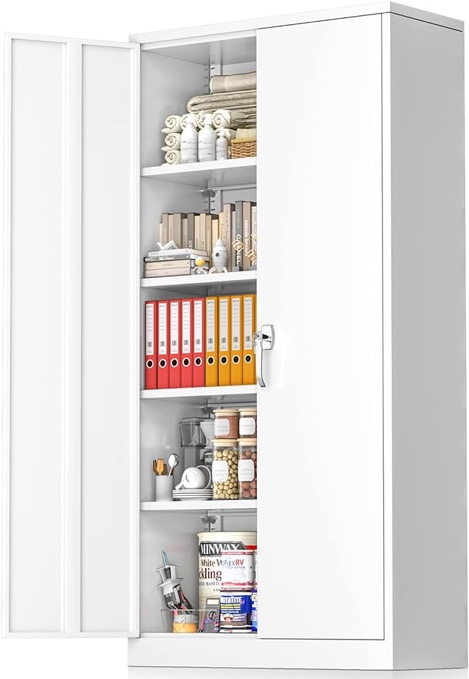 Greenvelly White Metal Storage Cabinet 72" Steel Locking Cabinet with Doors and 4 Adjustable Shelves, Tall Tool Cabinets Lockable File Cabinet for Home Office, Metal Classroom Cabinet for Garage
