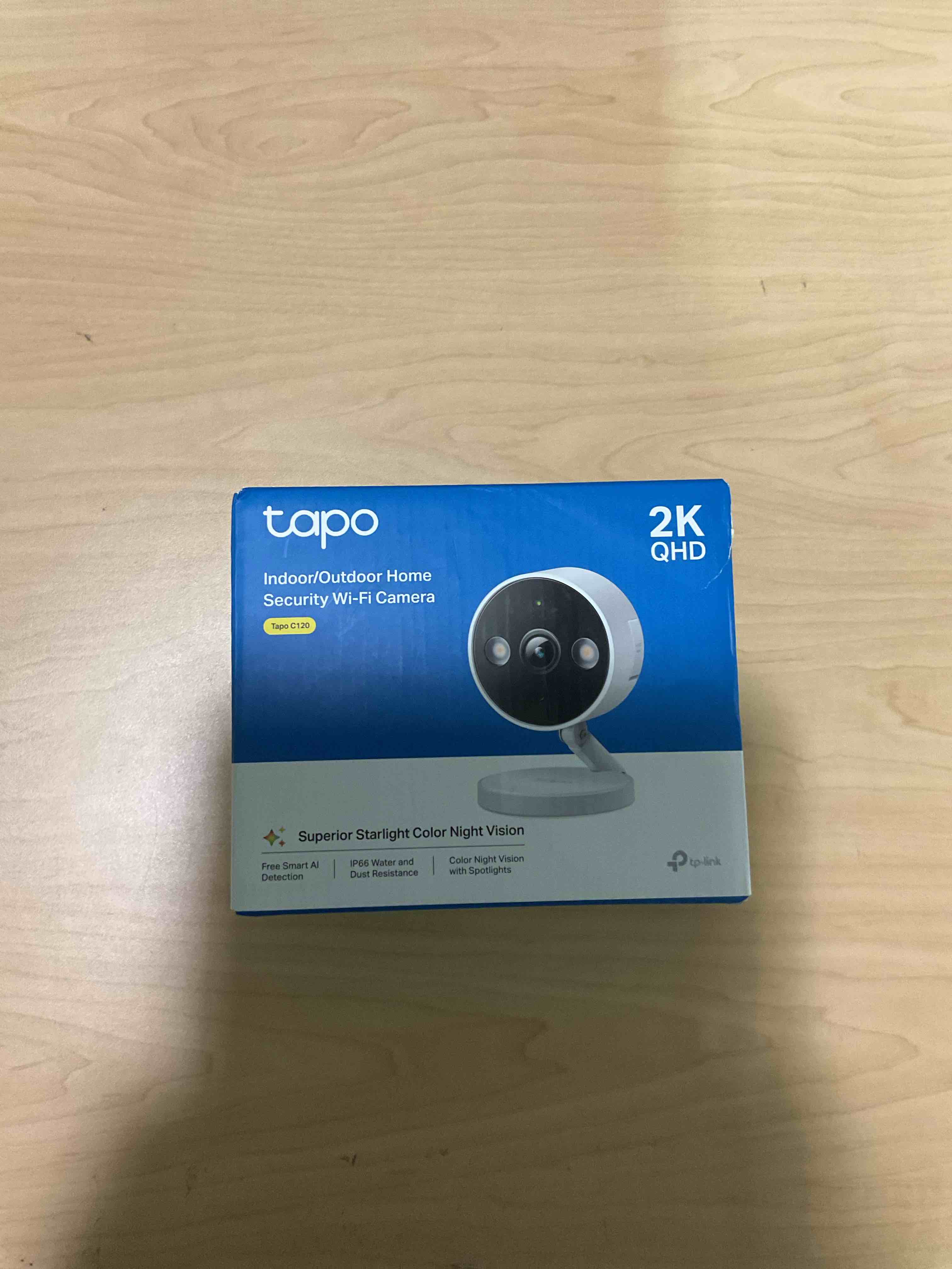 Condition photo showing Good Condition for Tapo by TP-Link 2K QHD Security Camera Indoor/Outdoor, 2024 PCMag Editor's Choice, Color Night Vision, Free Person/Pet/Vehicle Detection, Baby Monitor, Local/Cloud Storage, IP66, Dual-Spotlight(C120) 2K 4MP White 1-Pack
