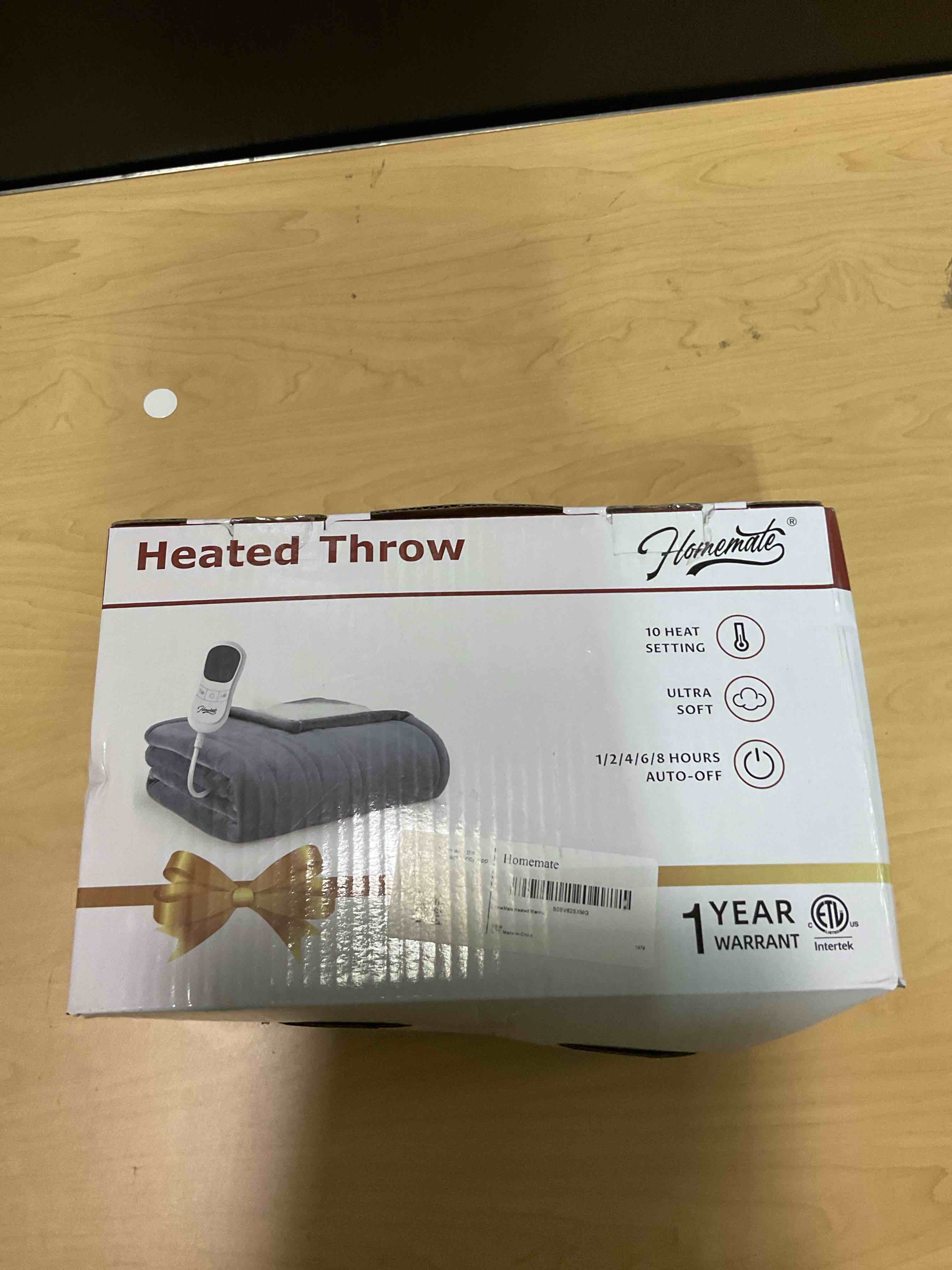 Condition photo showing As Is for Homemate Heated Blanket Electric Throw - 50"x60" Heating Blanket Throw 1/2/4/6/8 Hours Auto-Off 10 Heat Level Over-Heat Protection Flannel Sherpa ETL Certification 01 - Light Grey 50 Inch x 60 Inch