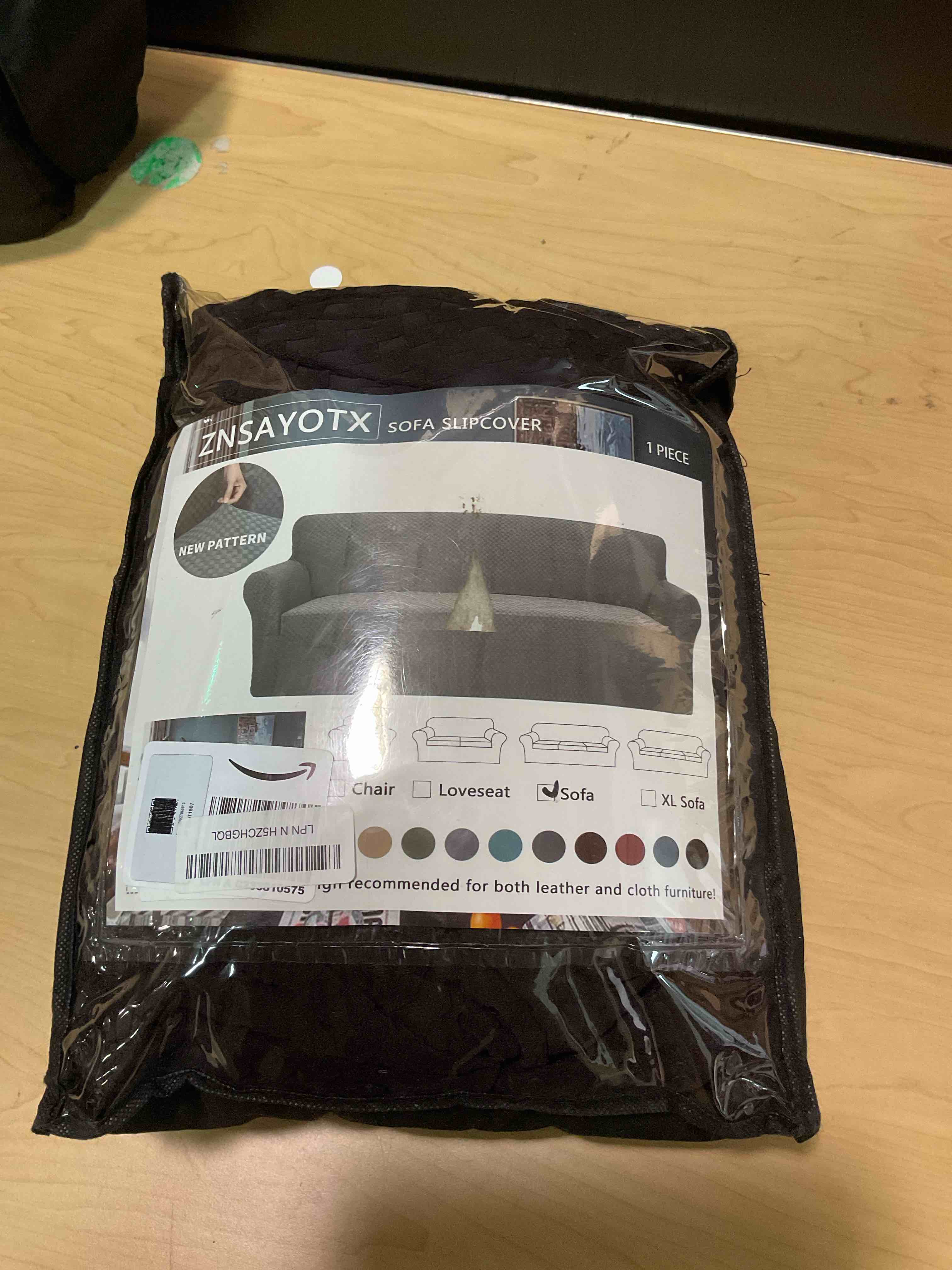 Condition photo showing As Is for ZNSAYOTX 1 Piece Jacquard Couch Covers for 3 Cushion Couch Living Room High Stretch Sofa Cover Pets Dogs Friendly Anti Slip Thickened Slipcovers Furniture Protector (Sofa, Dark Coffee) Large (71"-90") Dark Coffee