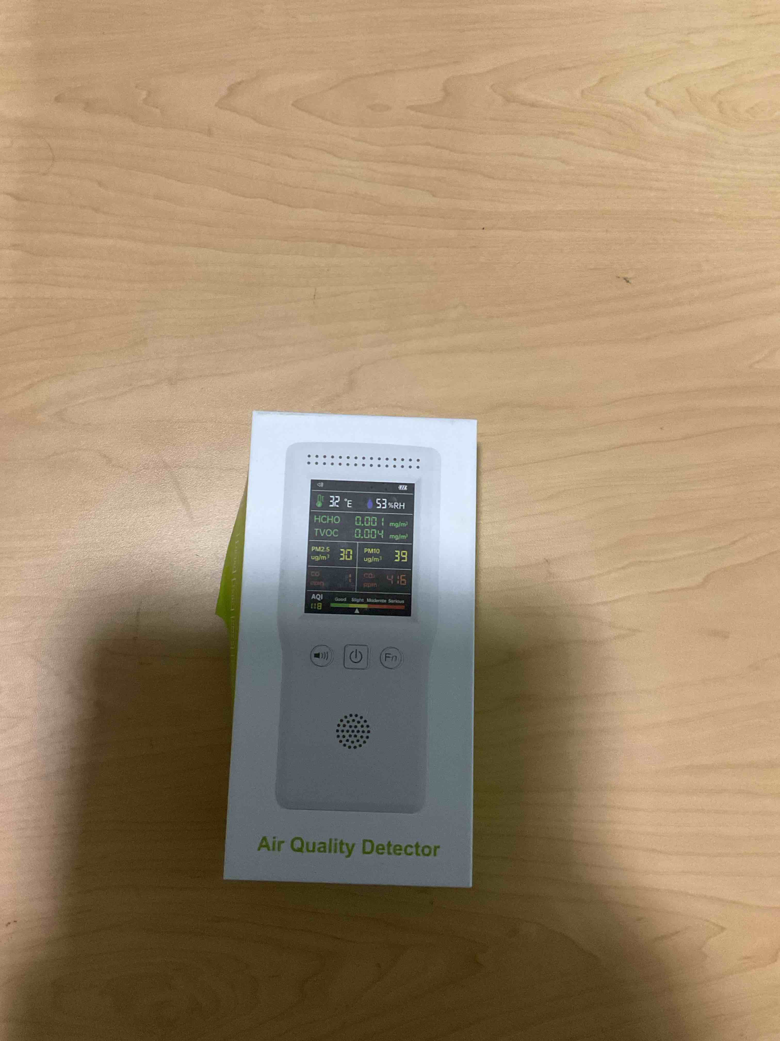 Condition photo showing As Is for 9-in-1 Air Quality Monitor Indoor,Portable PM2.5,PM10,AQI,CO2,CO,TVOC,HCHO,Humidity & Temperature Detector,Real Time Monitoring,Large Display with Voice Alert,Home Air Test Kits (White)