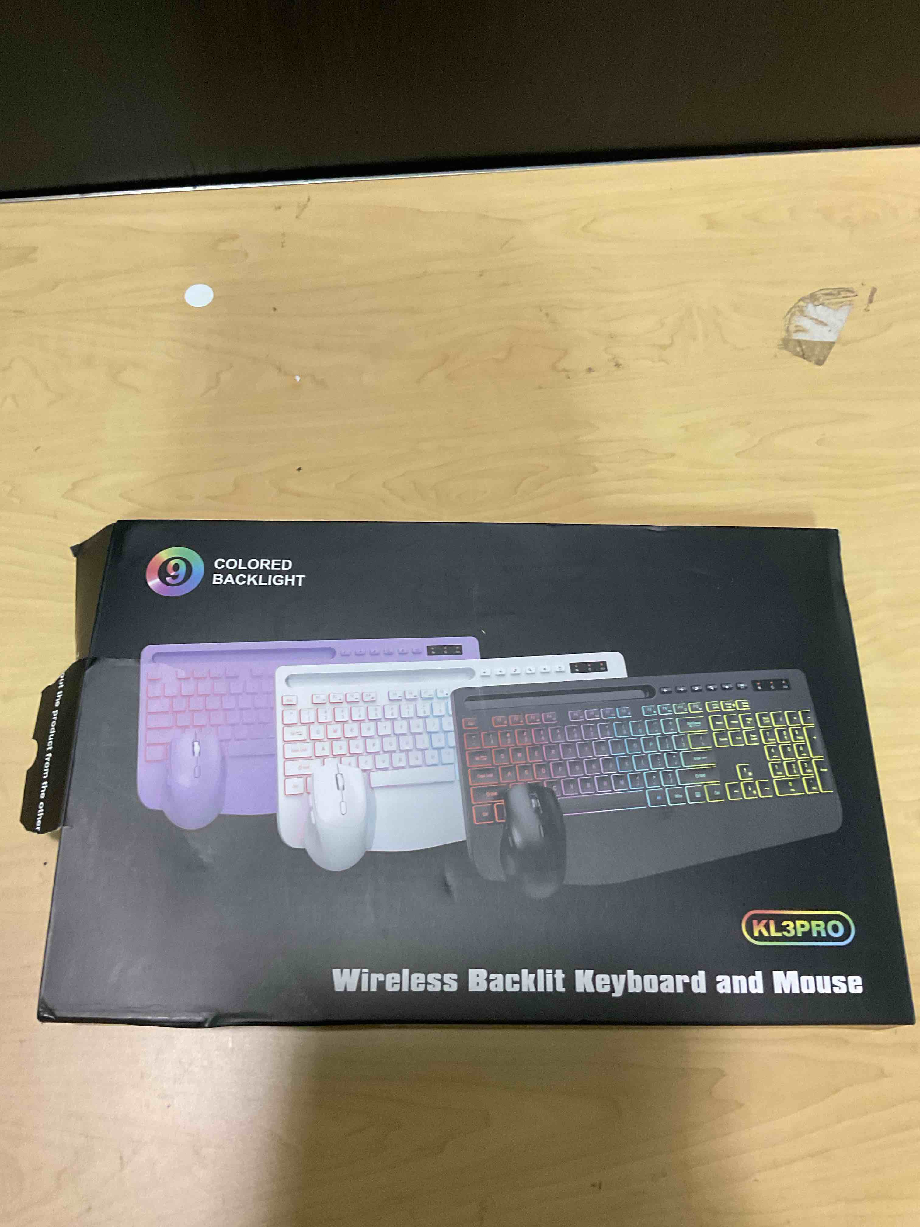 Condition photo showing As Is for Wireless Keyboard and Mouse Combo - 9 Backlit Effects, RGB, Ergonomic Wrist Rest, Phone Holder, 2.4G Full Size, Rechargeable, Sleep Mode, Quiet Keyboard Set for Computer, PC, Laptop, Mac, Windows Full-size Classic Black