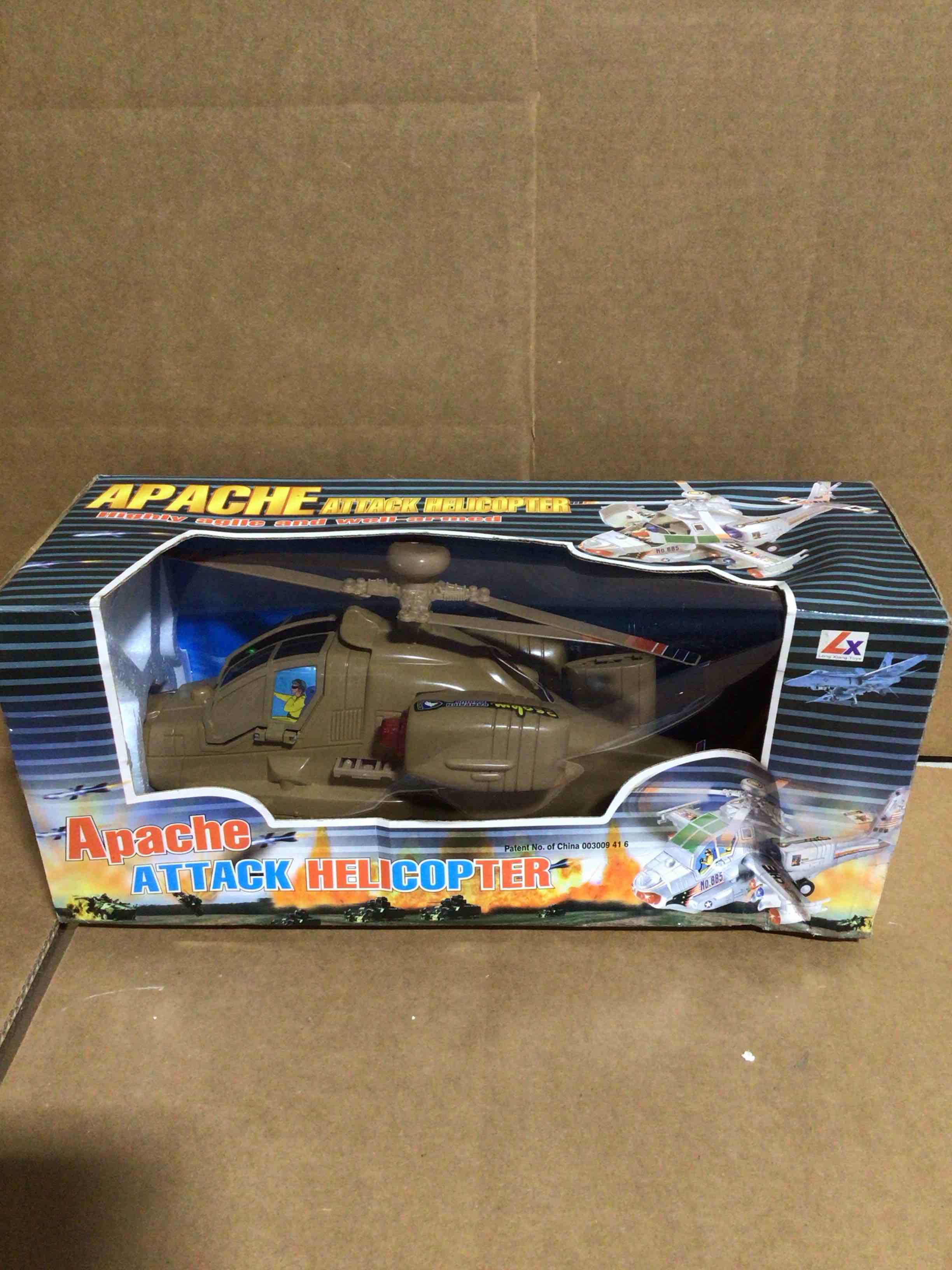 Condition photo showing New/Like New for Apache Attack Helicopter “Highly aglle and well-armed”