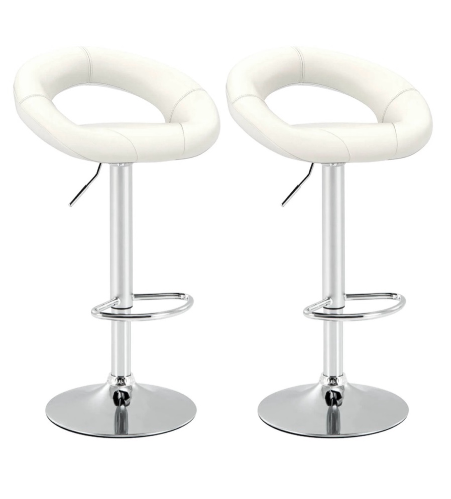 Costway Set of 2 Bar Stools Adjustable PU Leather Barstools Swivel Pub Chairs White