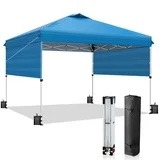 Ktaxon 10x10 Ez Pop Up Canopy Tent,Outdoor Sun Shade Shelter,Outdoor Gazebo,One Push Setup with 2 Half Sidewalls,1 Roller Bag,4 Sandbags,UPF50+ - Blue