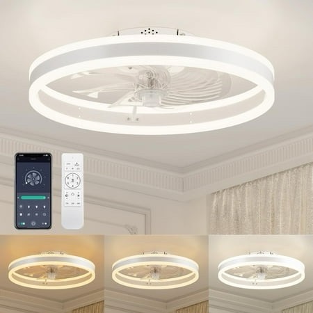 KOOSOM Low Profile Ceiling Fans with Lights and Remote 19.7 Inch Flush Mount Morden Ceiling Fan Light
