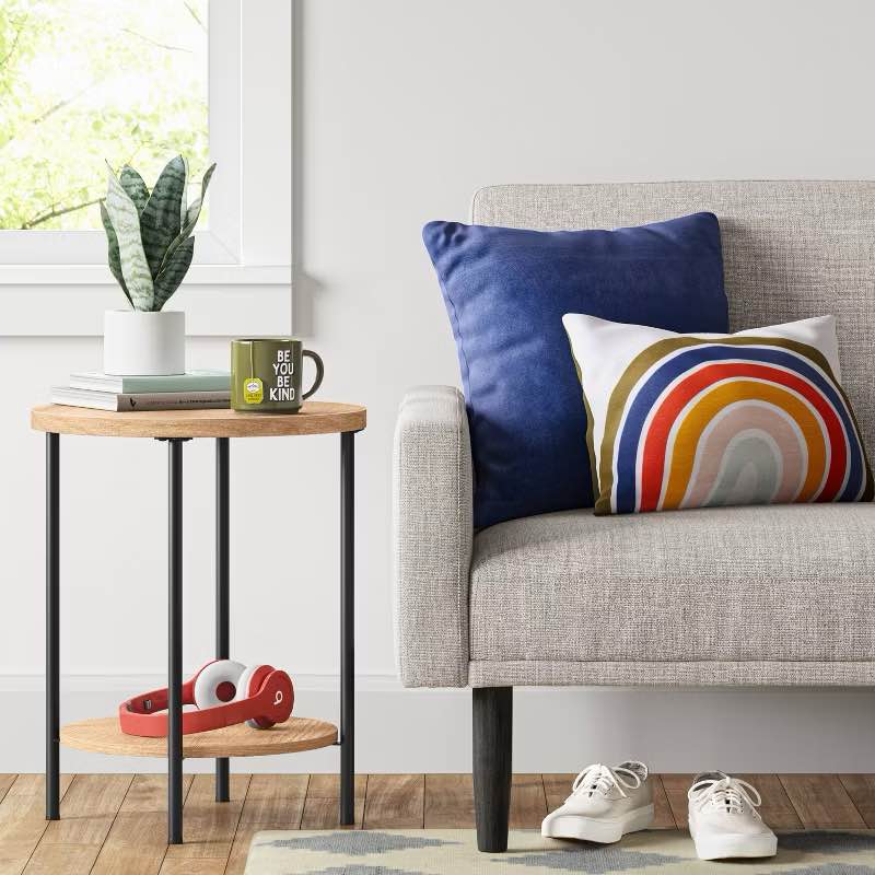 Wood and Metal Round End Table Natural - Room Essentials™: Modern Style, Steel Frame, 22.4" High