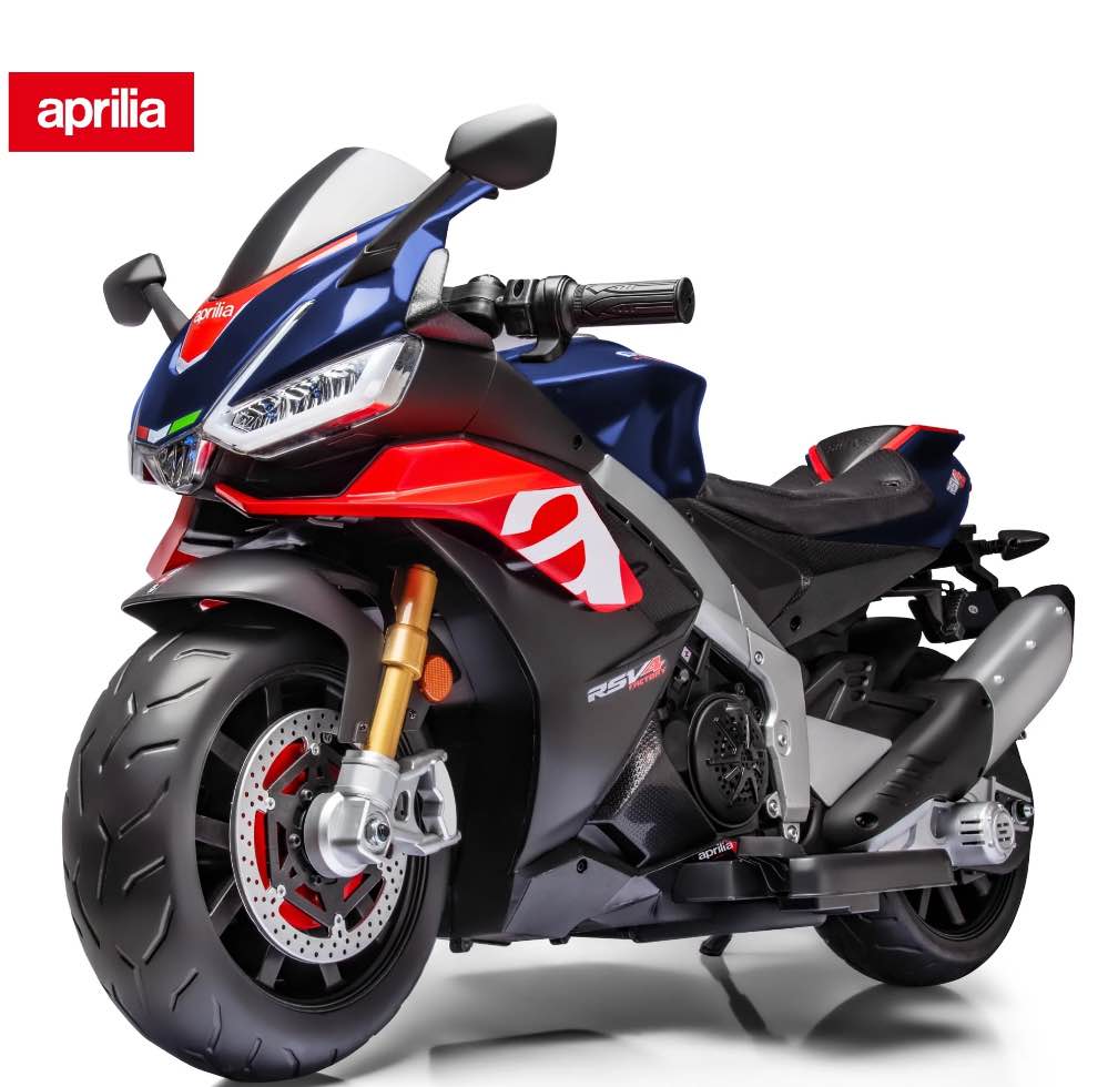 TCARAIWEN 24V Kids Motorcycle Electric Motorbike Aprilia Licensed Ride on Toy w/LED Lights Bluetooth Music Battery Powered 5MPH for Kids 3-11 Years Old,Blue