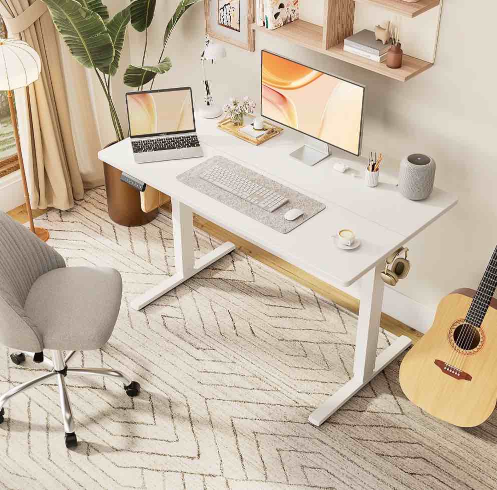CONCETTA Electric Standing Desk, 48''x24'' Height Adjustable Desk, Home Office Desk with Electric Lift, Sit Stand Desk Workstation for Home Office, White