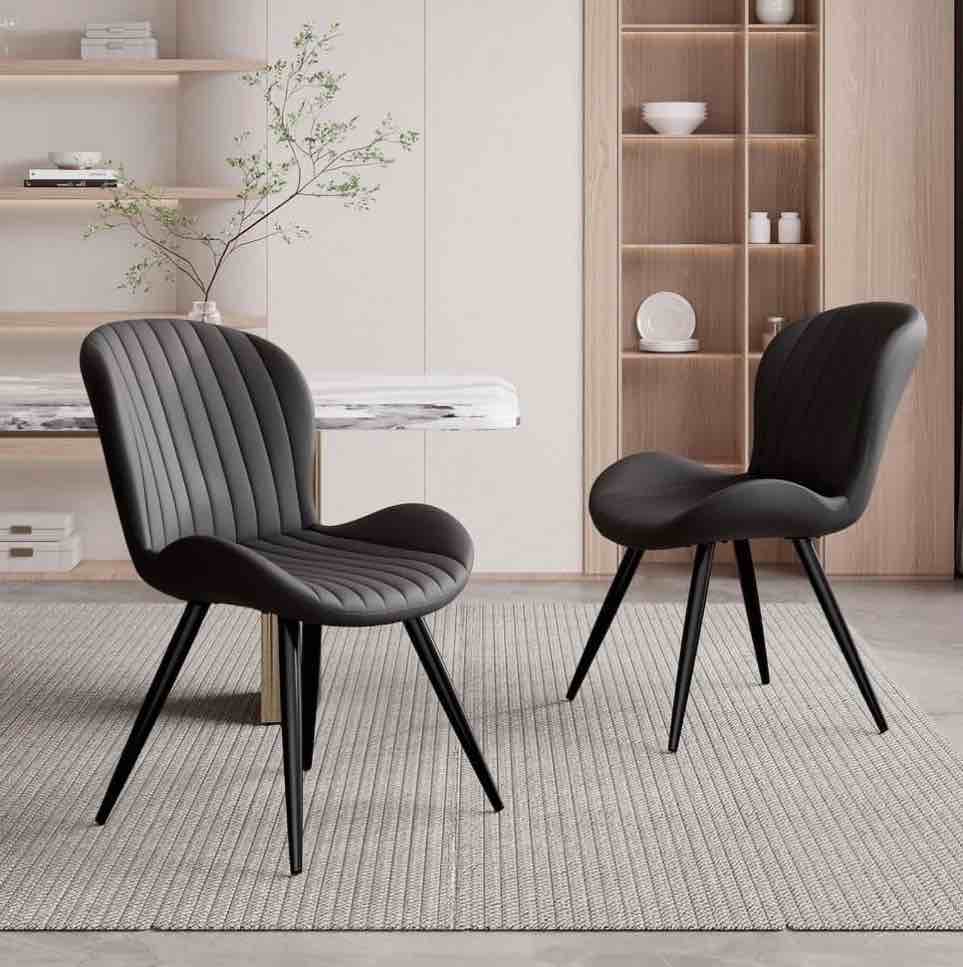 Hawsaiy Upholstered Dining Chairs Set of 2, Modern Kitchen Chairs with Backrest and Metal Legs, 19" Seat Height,Black