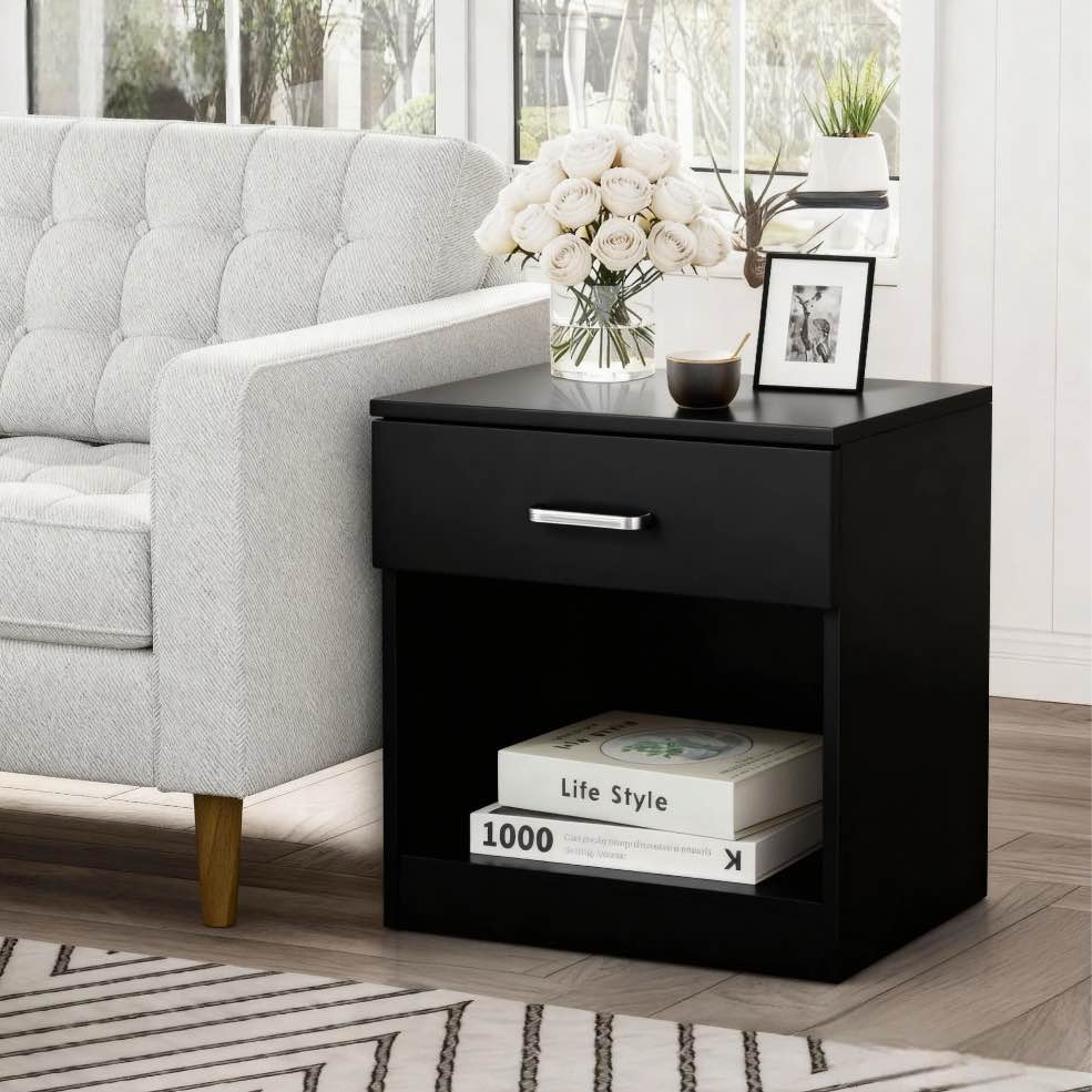 Zimtown Nightstand End Beside Table 1 Drawer Storage Organizer Room Furniture Black