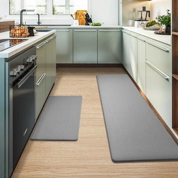 PABUBE Kitchen Rug and Mat Kitchen Mat Anti Fatigue, Non Slips Kitchen Floor Mat, Kitchen Rug or Mat Washable, 17"x 29"+17"x 59", Gray