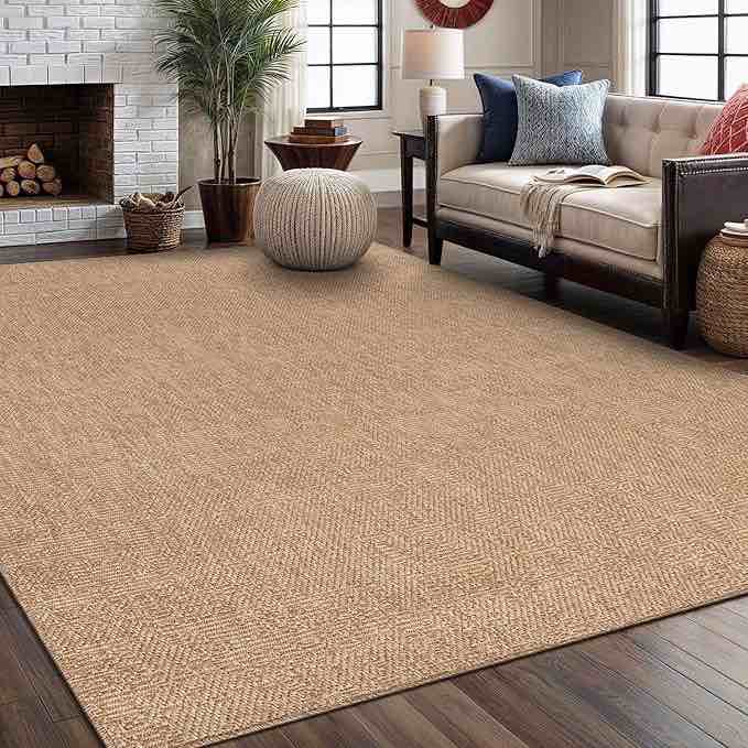 CAMILSON Easy Jute Rug Indoor Outdoor Farmhouse Area Rugs Natural 5x7