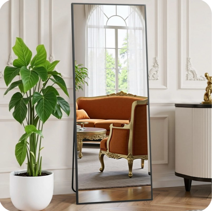 EDX Full Length Mirror 64"x21" Full Body Mirror Rectangle Free Standing Wall Mounted Leaning Hanging Floor Mirrors, Black