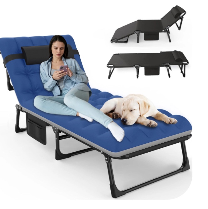 GVDV Portable Folding Camping Cot with Mattress, 29" Wide Multi-Position Folding Chaise Lounge Chair, Oversized Folding Bed Sleep Cot for Outdoor, Home, Office