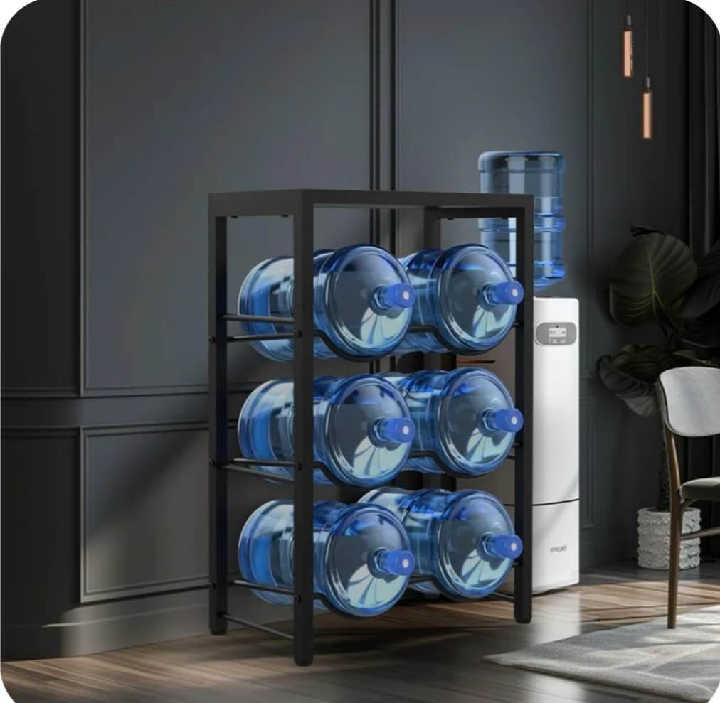 TOREVSIOR 5 Gallon Water Jug Holder, 3 Tier Water Bottle Organizer for 6 Bottles, Water Bottle Storage Rack for Home Kitchen, Office