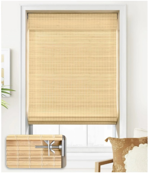 LazBlinds No Tools No Drill Cordless Bamboo Roman Shades, Privacy Room Darkening Window Treatment, Roll Up Bamboo Blinds for Window 23'' W x 64'' H, DP-Natural