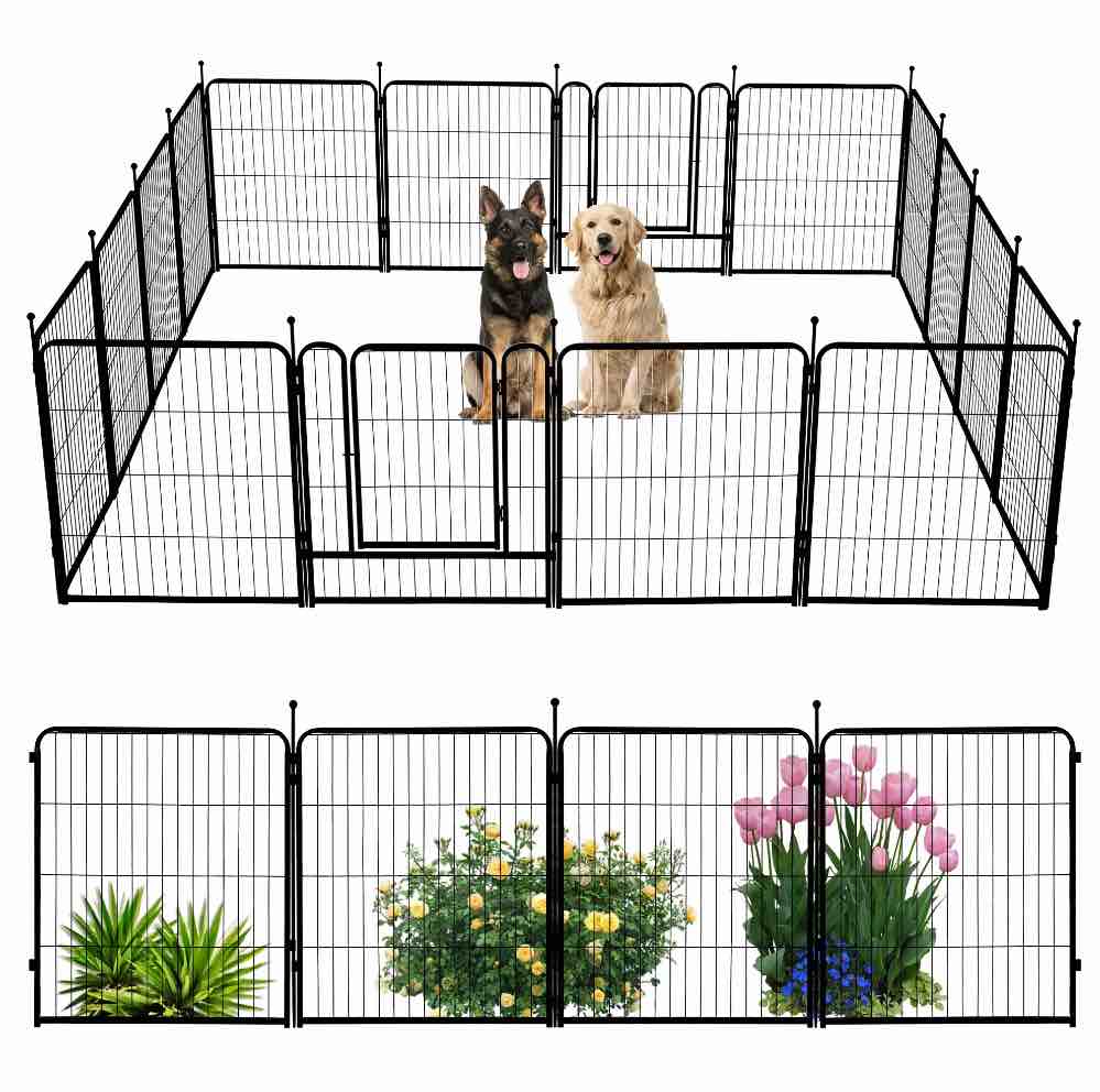 Naipo Dog Playpen for Large Dogs, 32in 16 Panels Portable Dog Fence, Outdoor Playyard for Dog/Puppy, Portable, Black