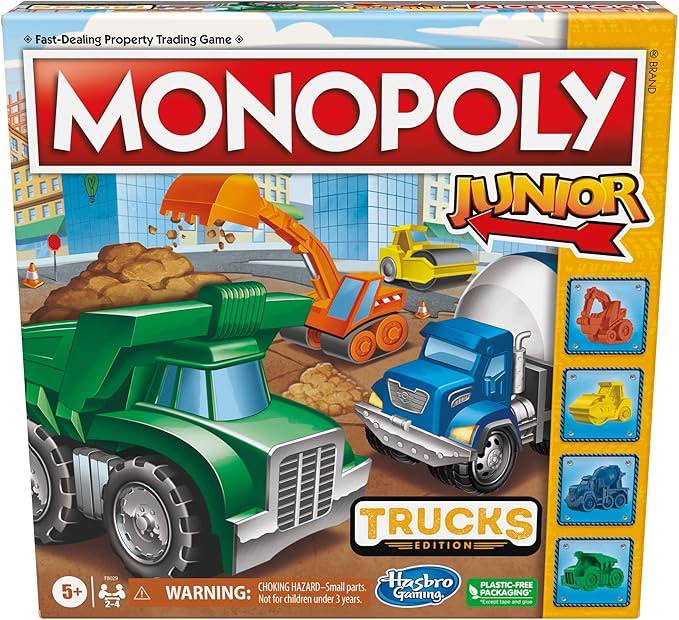 Monopoly Junior Trucks Edition Board Game for Kids Ages 5+, 2-4 Player Kids Games ( Exclusive)