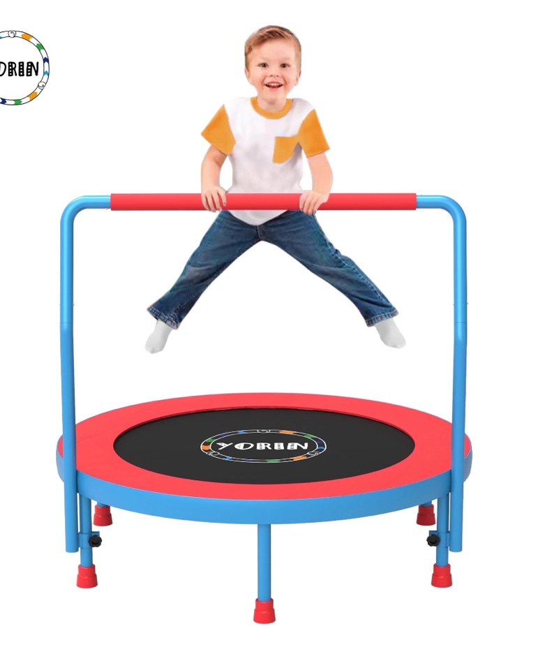YORIN 36" Trampoline for Kids, 3FT Mini Indoor/Outdoor Foldable Toddler Trampoline with Adjustable Foam Handle, Small Rebounder Fitness Trampoline with No-Gap Padded Cover, Gift for Baby, Girls, Boys