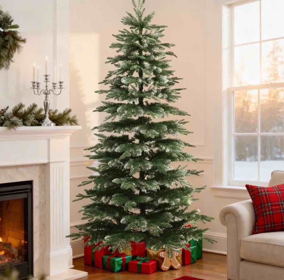 Goosiay 7ft Artificial Christmas Tree with 350 LED Lights, 1249 PE & PVC Mixed Snow-Tipped Branches for Holiday Decor