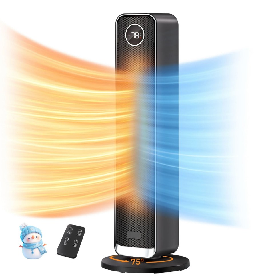 Space Heater Indoor, 25" Electric Heaters with Remote, 75° Oscillation, ECO Mode, 12H Timer, 30dB Quiet Heating, Safe Energy Efficient Heaters for Large Room, Bedroom