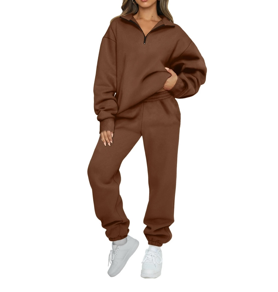 SUNBS Women's Sweatsuits 2 Piece Outfits Long Sleeve Half Zip Pullover and Baggy Sweatpants with Pockets