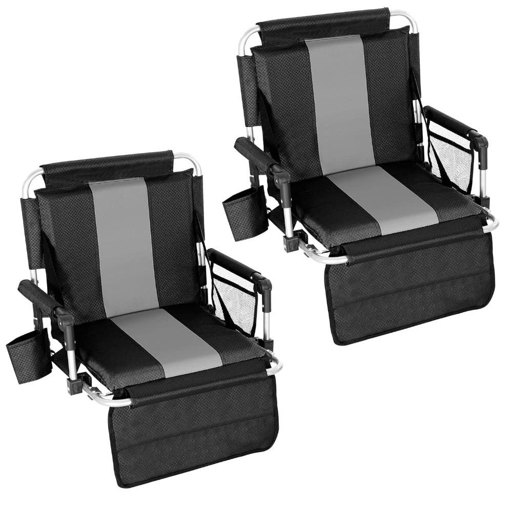Sophia&William Set of 2 Portable Stadium Chair Stadium Seat for Bleacher with Cup Holder, Gray