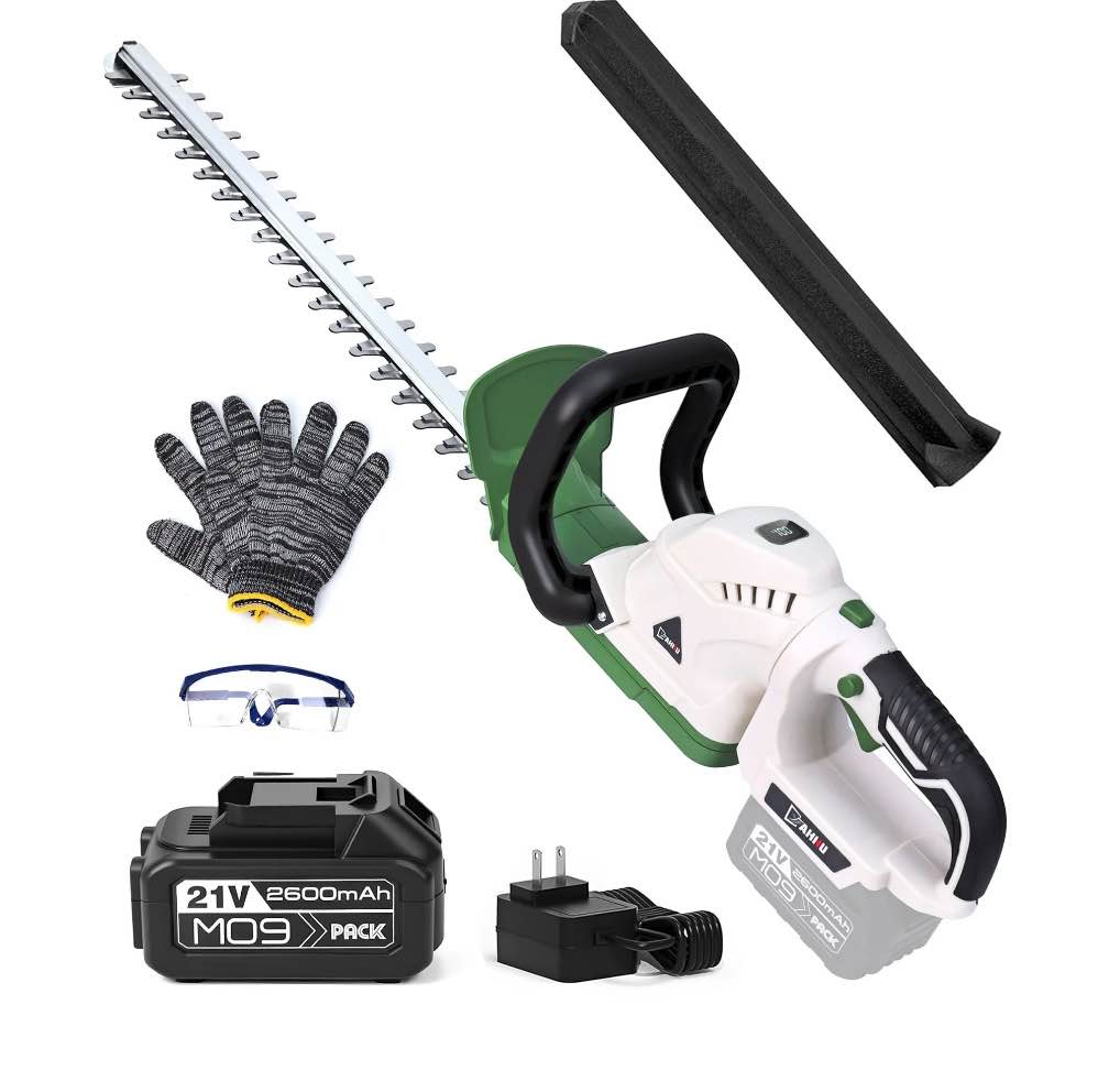 YAHHU 20 Inch Cordless Electric Hedge Trimmer?21V Electric Bush Trimmer?Battery and Charger Included
