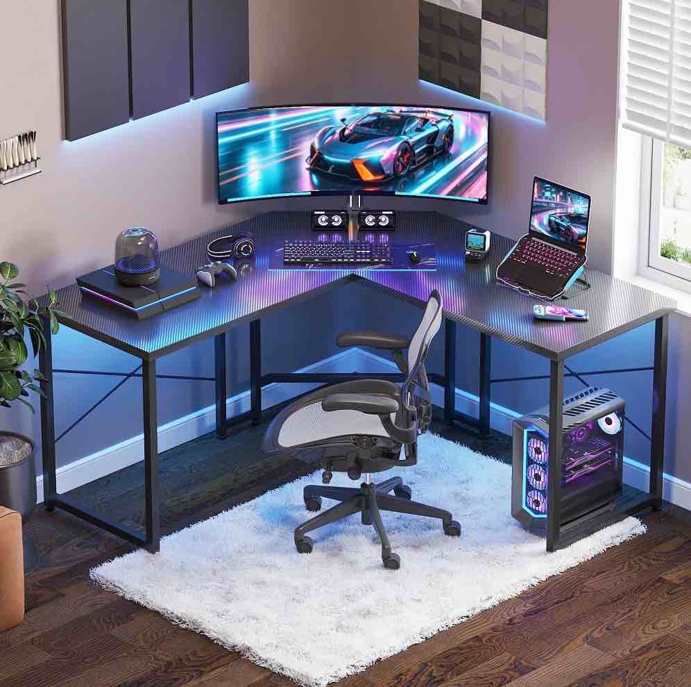 Casacomoda Computer Desk L Shaped, 51 Inch Reversible L Shaped Desk, Gaming Desk, Home Office Desk, Carbon Fiber Black