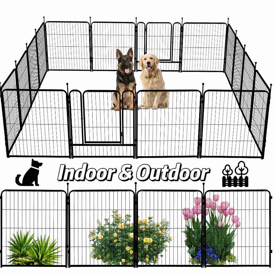 Naipo Dog Playpen for Large Dogs, 32in 16 Panels Large Dog Fence, Outdoor Playyard for Dog/Puppy, Portable, Black
