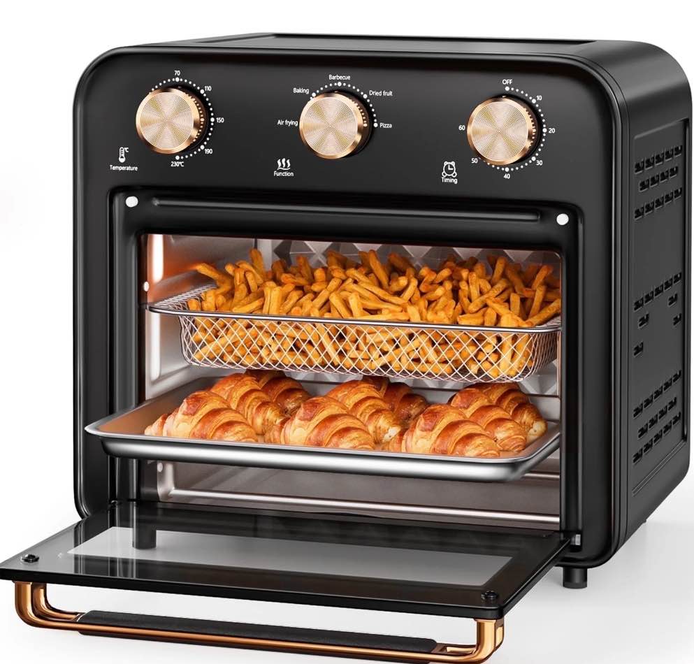 TINANA 5-in-1 Air Fryer Toaster Oven Countertop, 1300W 17 Qt, 4-Slice Convection Ovens Combo, Oil-Less Air Fry, Roast, Bake Broil Toast, Dried Fruit, Timer, Stainless Steel