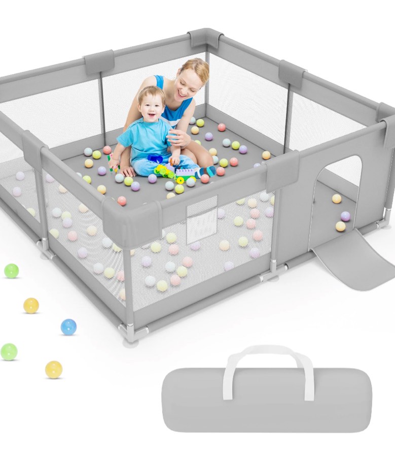 babyeap Baby Playpen,50x50 Inch Baby Playards for Babies and Toddlers,Fence Baby Play Yards for Indoor & Outdoor with Breathable Mesh,Light Gray