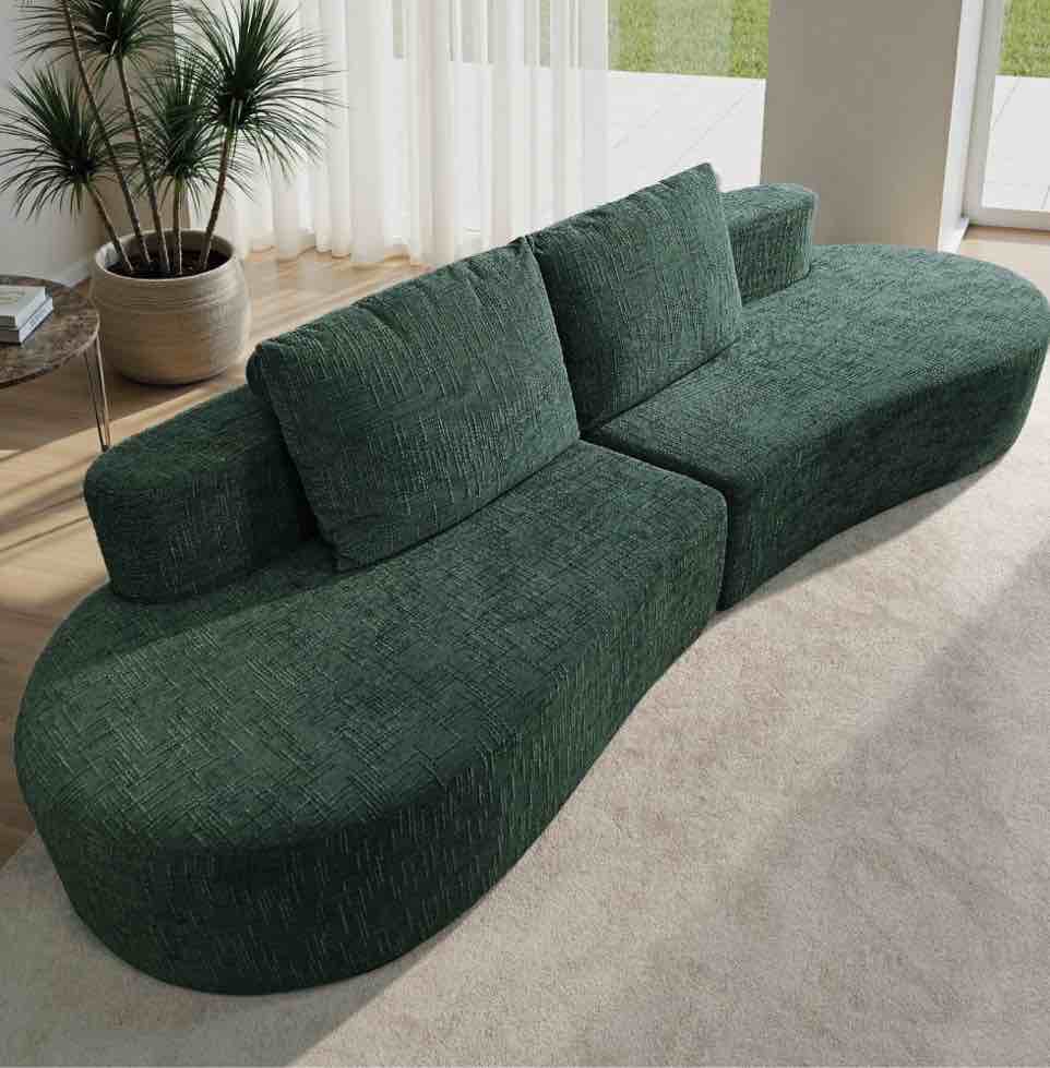 98" Half Moon Sofa Oversized Curved Couch, 38 Inch Extra Deep Seating Upholstered Sofa for Living Room, Office & Apartment, Premium Linen Upholstery, No Assembly Required.