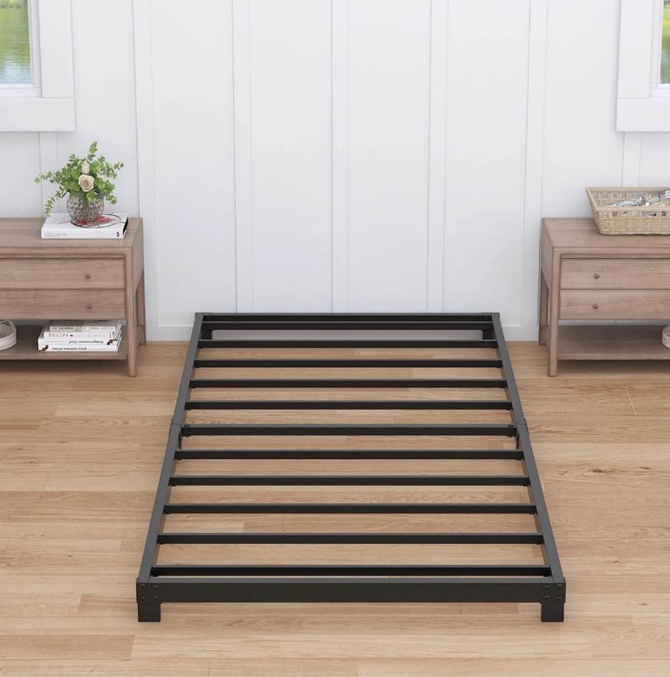 4 Inch Twin Bed Frames Low Profile, Twin Platform Bed Frame No Box Spring Needed, Heavy Duty Metal, Easy Assembly, Black